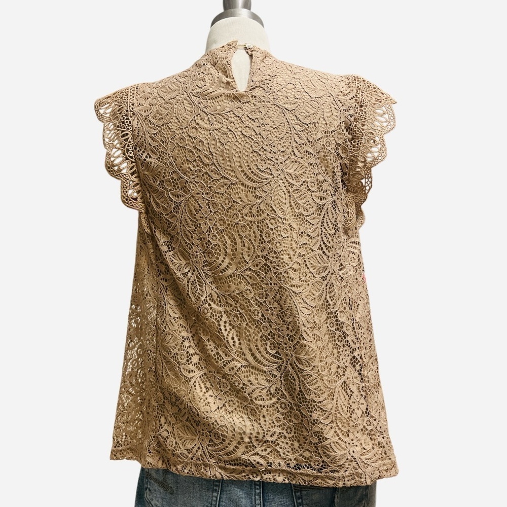 Cable & Gauge LACE Textured Sleeveless Top in COCOA BEIGE - Picture 7 of 7